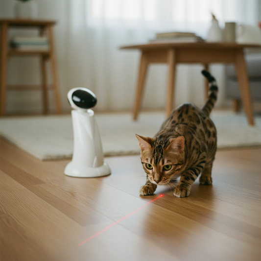 Chat en position de chasse fixé sur le point laser