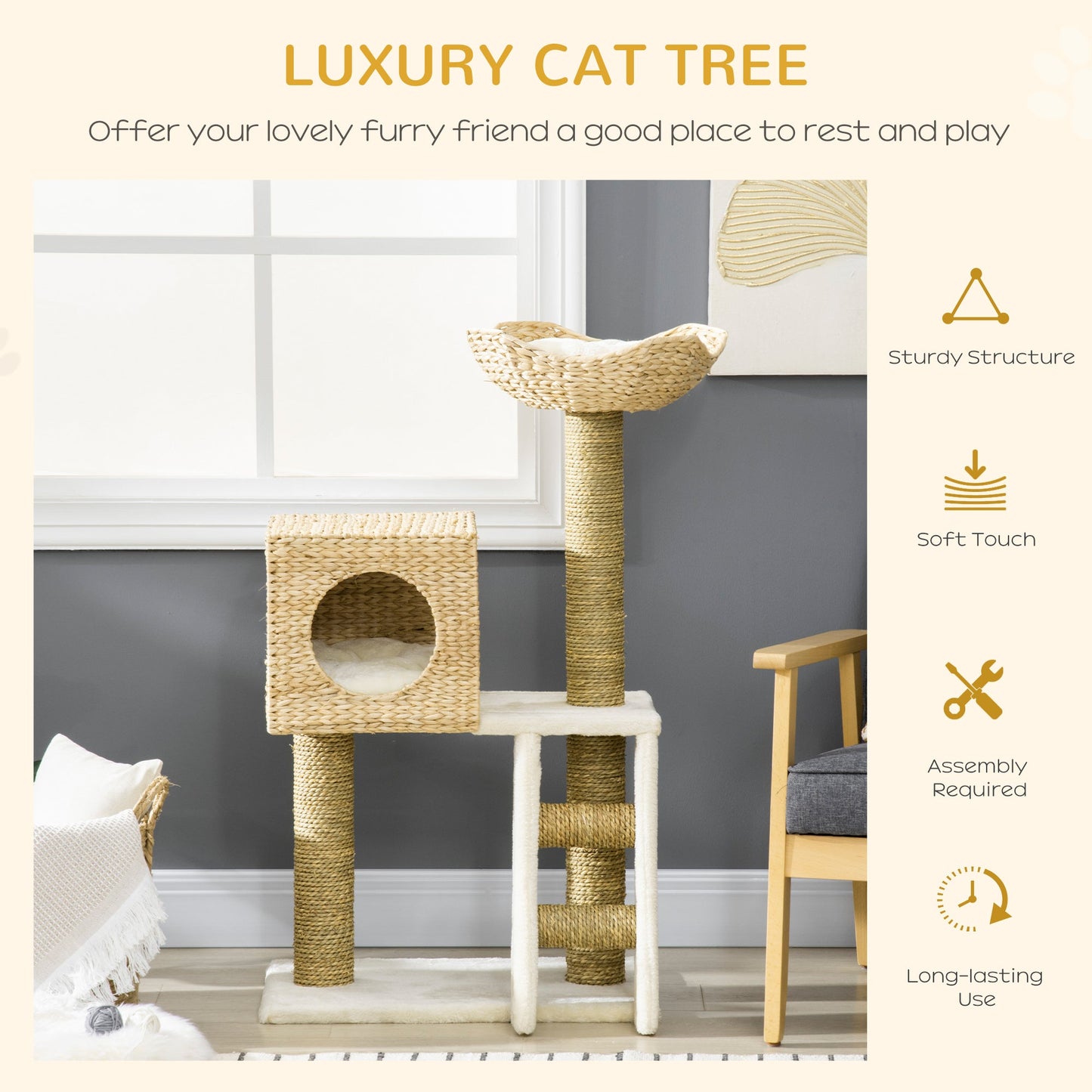 Arbre à Chat en Rotin Naturel – Design Scandinave