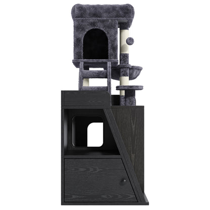 Meuble Cache-Litière avec Arbre à Chat & Lumière LED