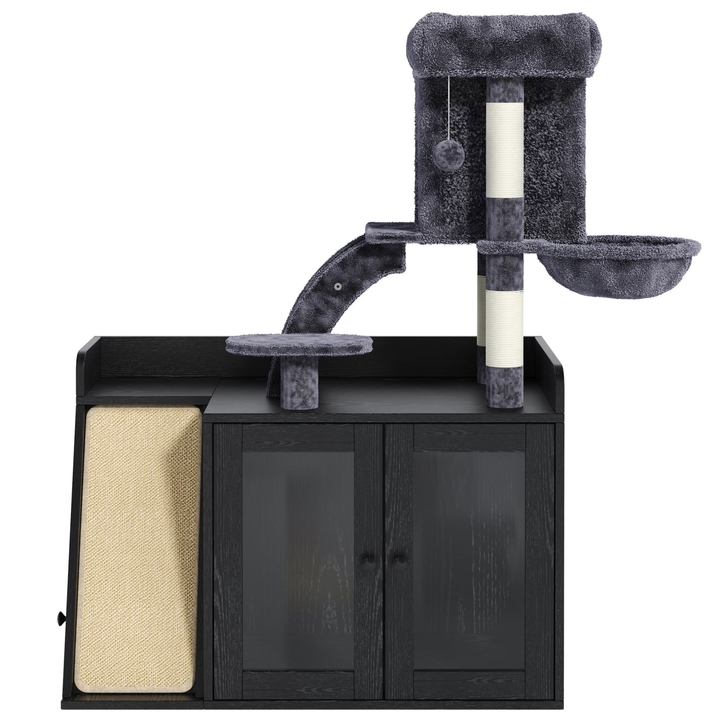 Meuble Cache-Litière avec Arbre à Chat & Lumière LED