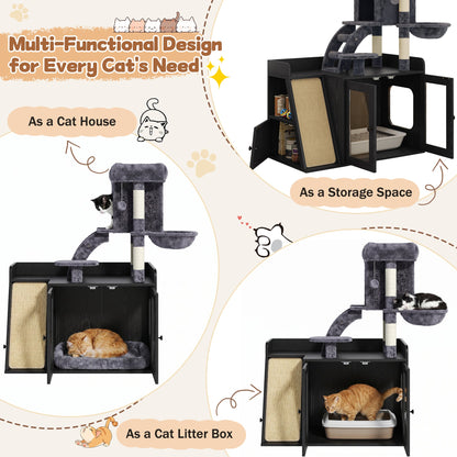 Meuble Cache-Litière avec Arbre à Chat & Lumière LED