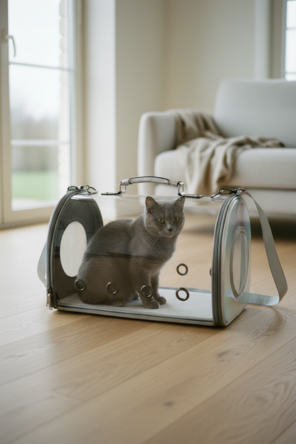 Catpack – Chat gris assis dans le sac, salon scandinave