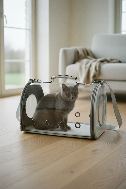 Catpack – Chat gris assis dans le sac, salon scandinave